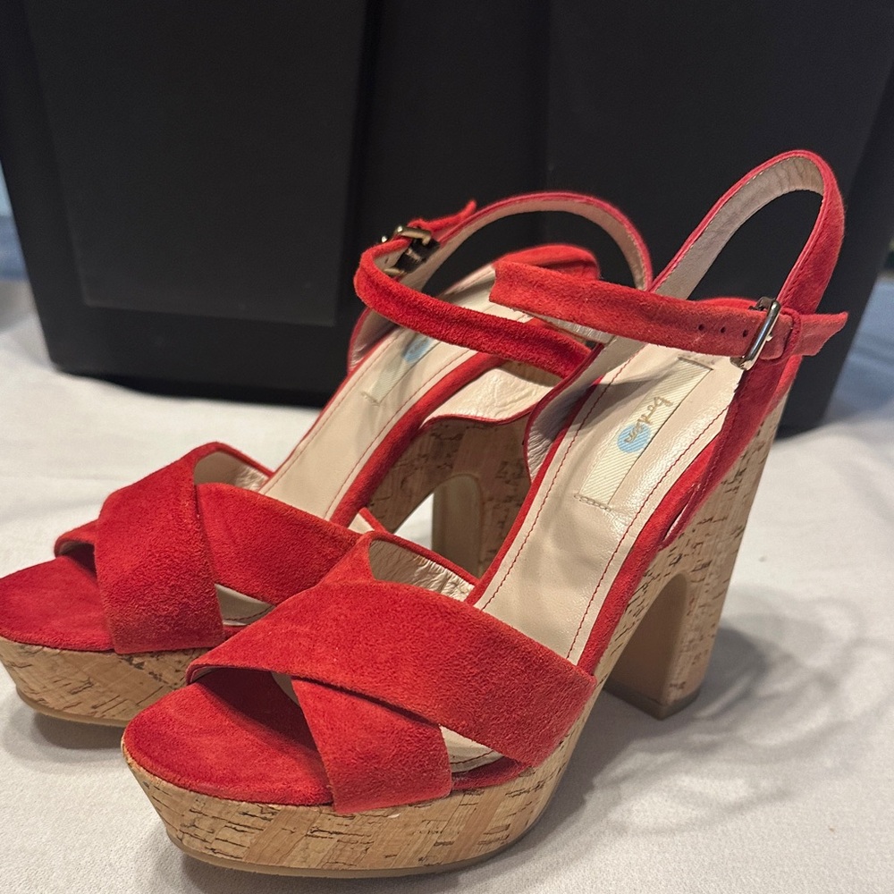Boden Red Suede Platform Heels